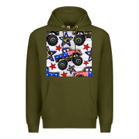 Army Green usa monster truck seamless pattern Premium Hoodie - BundleAndBundleShop