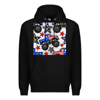 Black usa monster truck seamless pattern Premium Hoodie - BundleAndBundleShop