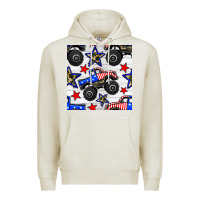 Oatmeal Heather usa monster truck seamless pattern Premium Hoodie - BundleAndBundleShop