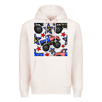 Pale Pink usa monster truck seamless pattern Premium Hoodie - BundleAndBundleShop