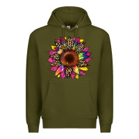 Army Green tie dye leopard sunflower Premium Hoodie - Artiststas