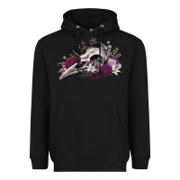 Black Boho floral raven skull Heavyweight Hoodie - RanaPortraitStore
