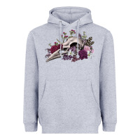 Heather Grey Boho floral raven skull Heavyweight Hoodie - RanaPortraitStore