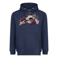 Navy Boho floral raven skull Heavyweight Hoodie - RanaPortraitStore