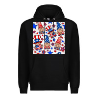 Black 4th of july patriotic gnome seamless pattern Premium Hoodie - BundleAndBundleShop