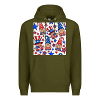 Army Green 4th of july patriotic gnome seamless pattern Premium Hoodie - BundleAndBundleShop