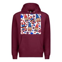Burgundy 4th of july patriotic gnome seamless pattern Premium Hoodie - BundleAndBundleShop