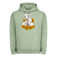 Pigment Oil Green goat family with sunflowers Urban Hoodie - Artiststas
