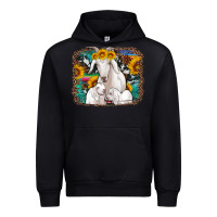 Black goat family with sunflowers western serape turquoise background Urban Hoodie - Artiststas