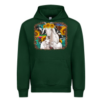 Forest Green goat family with sunflowers western serape turquoise background Urban Hoodie - Artiststas