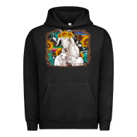 Pigment Black goat family with sunflowers western serape turquoise background Urban Hoodie - Artiststas