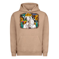 Pigment Burro goat family with sunflowers western serape turquoise background Urban Hoodie - Artiststas