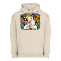 Pigment French Oak goat family with sunflowers western serape turquoise background Urban Hoodie - Artiststas