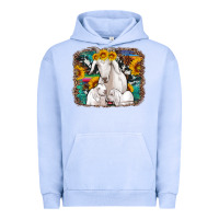 Pigment Grape Ice goat family with sunflowers western serape turquoise background Urban Hoodie - Artiststas