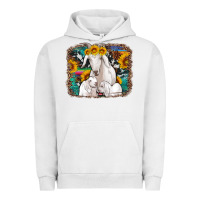Pigment Lunar Rock goat family with sunflowers western serape turquoise background Urban Hoodie - Artiststas