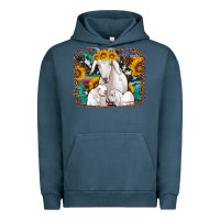 Pigment Midnight Navy goat family with sunflowers western serape turquoise background Urban Hoodie - Artiststas
