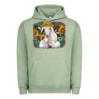 Pigment Oil Green goat family with sunflowers western serape turquoise background Urban Hoodie - Artiststas