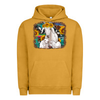 Pigment Peanut Butter goat family with sunflowers western serape turquoise background Urban Hoodie - Artiststas