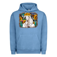 Pigment Pebble Blue goat family with sunflowers western serape turquoise background Urban Hoodie - Artiststas