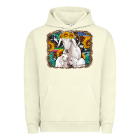 Pigment Pistachio goat family with sunflowers western serape turquoise background Urban Hoodie - Artiststas
