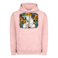 Pigment Salmon goat family with sunflowers western serape turquoise background Urban Hoodie - Artiststas