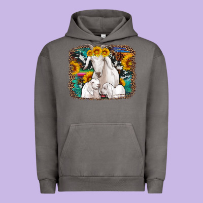 Goat Family With Sunflowers Western Serape Turquoise Background Urban Hoodie Designed By Artiststas