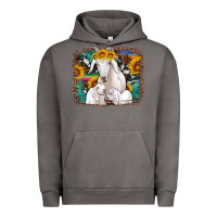 Pigment Tornado goat family with sunflowers western serape turquoise background Urban Hoodie - Artiststas