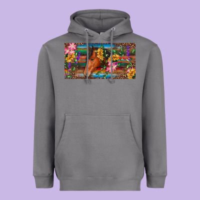 Heavyweight Hoodie Brown horse with flowers and leopard