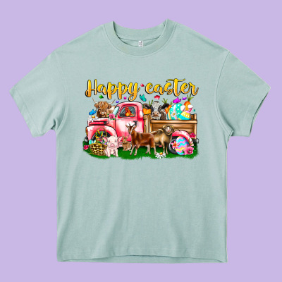 Happy Easter Animal Car Heavy Core Tee Designed By Cowhidedigitalart