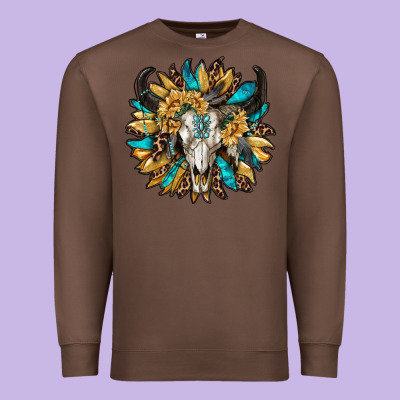 Bull Skull With Sunflower Premium Sweatshirt Designed By Ranaportraitstore