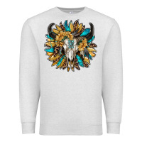 Oatmeal Heather bull skull with sunflower Premium Sweatshirt - RanaPortraitStore