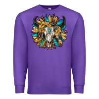 Purple bull skull with sunflower Premium Sweatshirt - RanaPortraitStore