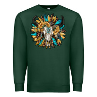 Sports Green bull skull with sunflower Premium Sweatshirt - RanaPortraitStore
