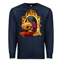 Navy Halloween Skull Candles and Roses Premium Sweatshirt - texasbilliewilder