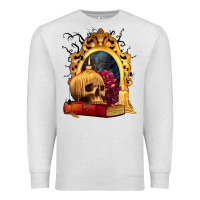 Oatmeal Heather Halloween Skull Candles and Roses Premium Sweatshirt - texasbilliewilder
