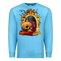 Ocean Blue Halloween Skull Candles and Roses Premium Sweatshirt - texasbilliewilder