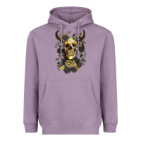 Lavender Bull Human Skull With Gold Roses Heavyweight Hoodie - RanaPortraitStore