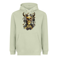 Matcha Bull Human Skull With Gold Roses Heavyweight Hoodie - RanaPortraitStore