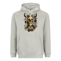 Moon Dust Bull Human Skull With Gold Roses Heavyweight Hoodie - RanaPortraitStore