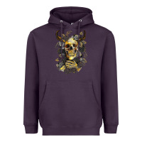 Plum Bull Human Skull With Gold Roses Heavyweight Hoodie - RanaPortraitStore