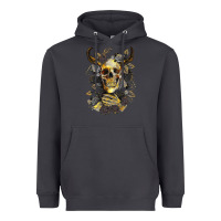 Smoke Bull Human Skull With Gold Roses Heavyweight Hoodie - RanaPortraitStore