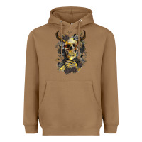 Toasted Coconut Bull Human Skull With Gold Roses Heavyweight Hoodie - RanaPortraitStore