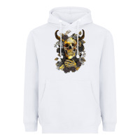 White Bull Human Skull With Gold Roses Heavyweight Hoodie - RanaPortraitStore