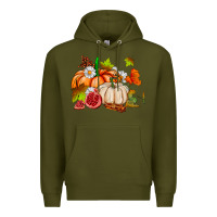 Army Green pumpkins daisies and fall leaf's ado Premium Hoodie - AdoDesignShop