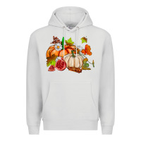 Dove Grey pumpkins daisies and fall leaf's ado Premium Hoodie - AdoDesignShop