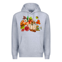 Heather Grey pumpkins daisies and fall leaf's ado Premium Hoodie - AdoDesignShop