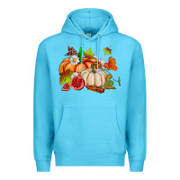 Ocean Blue pumpkins daisies and fall leaf's ado Premium Hoodie - AdoDesignShop