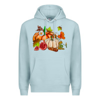 Blue Mist pumpkins daisies and fall leaf's ado Premium Hoodie - AdoDesignShop