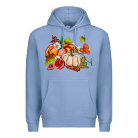 Colony Blue pumpkins daisies and fall leaf's ado Premium Hoodie - AdoDesignShop