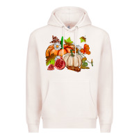 Pale Pink pumpkins daisies and fall leaf's ado Premium Hoodie - AdoDesignShop